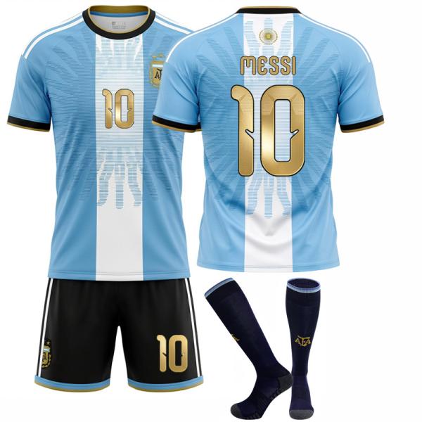 26-27 ワールドカップ アルゼンチン代表 ホーム サッカーユニフォーム 10番 メッシ 引退記念モデル サッカーウェア 上下セット 3点セット ソックス付き キッズ