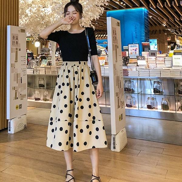 スカート ロング ドット柄 ミモレ丈 レトロカジュアル ポルカドット フレアスカート 夏 春 秋 人気 S Spintheearth 通販 Yahoo ショッピング