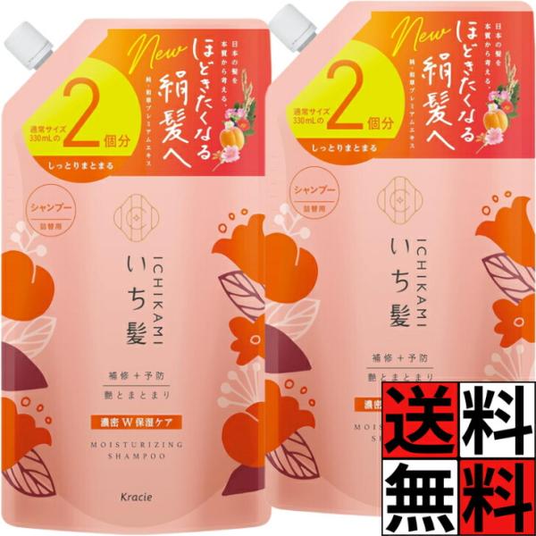いち髪 シャンプー 詰め替え 濃密W保湿ケア 大容量 ノンシリコン アミノ酸 ヘアケア ダメージケア 絹髪 髪の毛 ツヤ まとまり あんず 桜 2個分 660ml ×2個