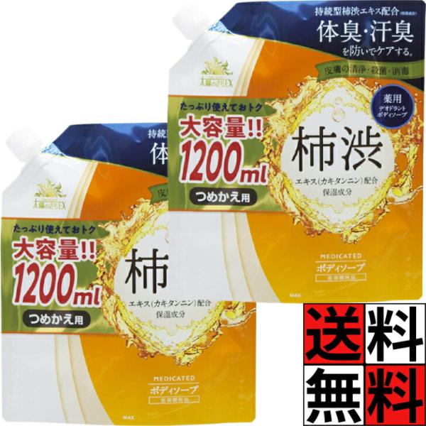 太陽のさち EX 柿渋 ボディソープ 詰め替え 大容量 特大 体臭 汗 汚れ 体 メントール スキンケア 肌 ニオイ 運動 スポーツ 皮膚 殺菌 洗浄 薬用 デオドラント …