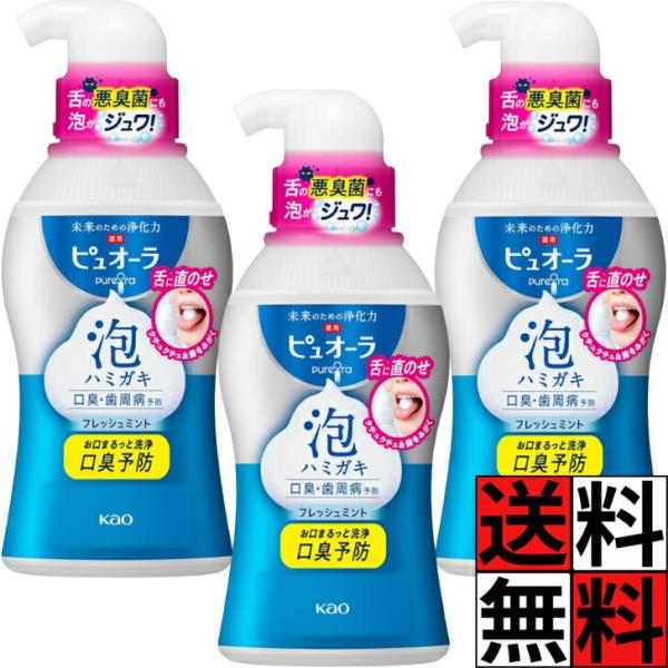 ピュオーラ 泡 歯磨き ハミガキ 口臭 歯周病 予防 研磨剤 無配合 舌 歯肉炎 歯周炎 ブラッシング フレッシュミント 190ml ×3個