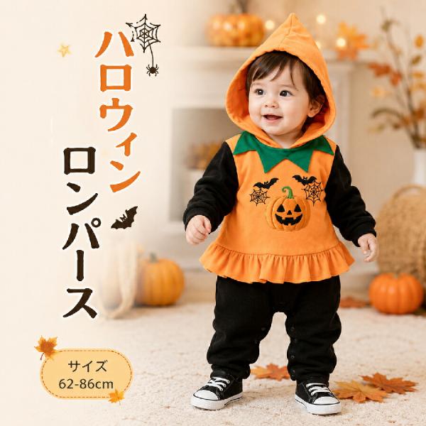 ベビー ハロウィン ロンパース カバーオール ジャンプスーツ かぼちゃ カボチャ パンプキン 新生児 男の子 女の子 子供服 仮装 コスプレ衣装 秋 イベント