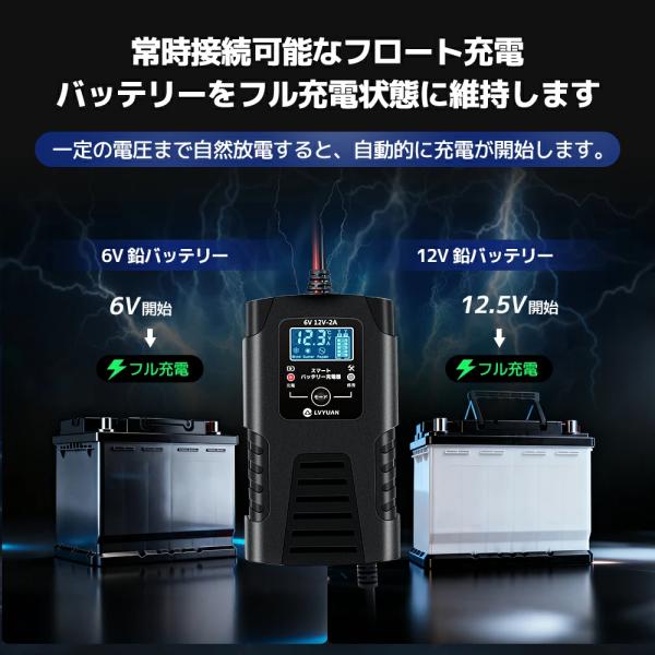 LVYUAN �S���� �o�C�N�o�b�e���[�[�d�� 2AH�Ή��\ ���~�d�r�Ή� �p���X�[�d ��i�d��2A  6V/12V�Ή� ���o�b�e���[�Ή��\ �E���[�d ���i�摜5