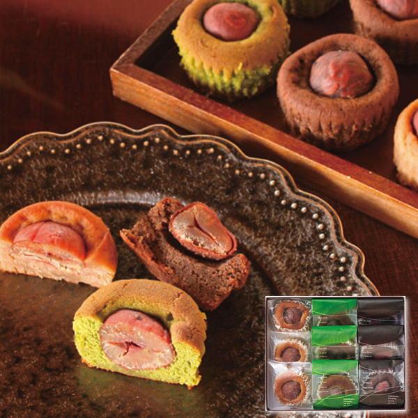 マロンペーストに白あんを合わせた生地に一粒栗を丸ごと使用し、しっとりと焼き上げました。●内容／一粒栗焼きモンブラン・一粒栗焼きモンブラン抹茶・一粒栗焼きモンブランチョコ×各３　【賞味期限：２０日】　【アレルゲン：卵・乳成分・小麦】　【化粧箱...