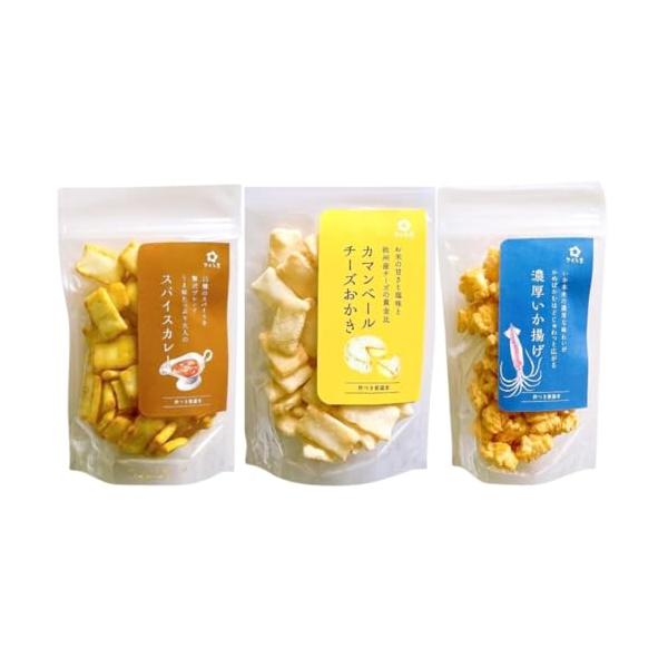 「商品情報」商品の説明新潟米を使用したおかきとあられのセット。低温貯蔵米で作られ、杵でついた生地はコシが強く、米の風味が際立ちます。バリエーション１　スパイスカレー、カマンベールチーズ、濃厚いか揚げ　２　カマンベールチーズ、おつまみ黒胡椒、...