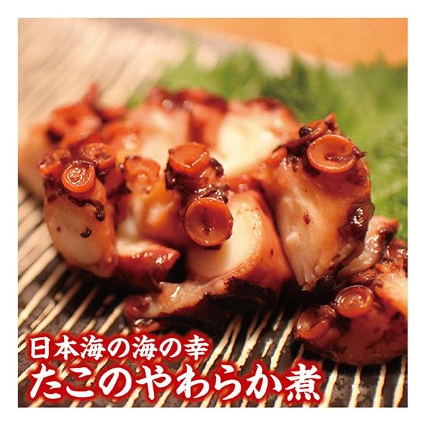 庄内浜に水揚げされたばかりの新鮮なタコを使用しています。タンパク質が豊富で筋肉質なタコを柔らかくするために、特別な方法で揉みほぐし、良質な栄養成分を逃がさないように時間をかけてじっくっり炊き上げました。天然発酵旨味調味料「あみえび醤油」（＝...