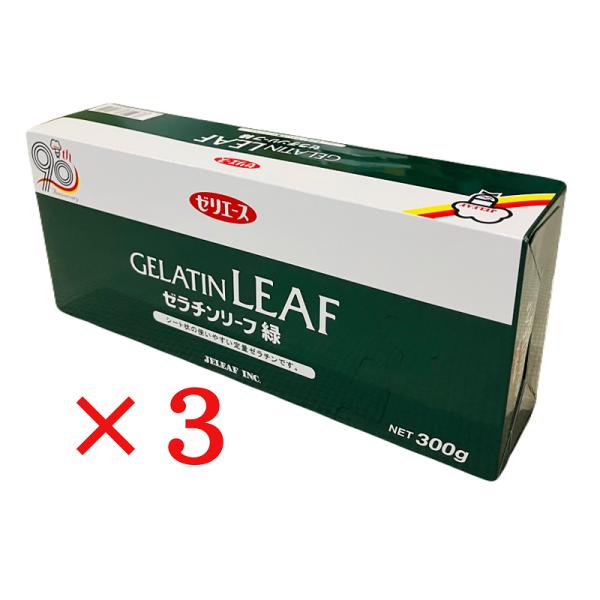 ■商品名：ゼラチンリーフ緑■原材料：ゼラチン（国内製造、インド製造、トルコ製造）■お届け内容：３００ｇ×３箱■賞味期限：2028年1月19日 以降の商品をお届けいたします。■保存方法：高温多湿・直射日光を避け、常温で保存してください。■製造...