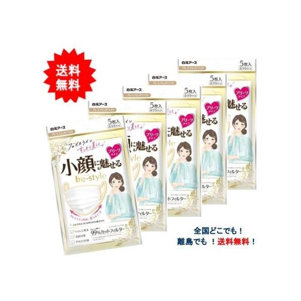 [白元アース] ビースタイル プリーツタイプ ふつうサイズ プレミアムホワイト (5枚入) × 5個セット 【送料無料】