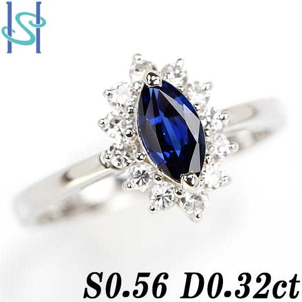 レディースpt900 ブルーサファイアリング 1.30ct D0.32ctアクセサリー