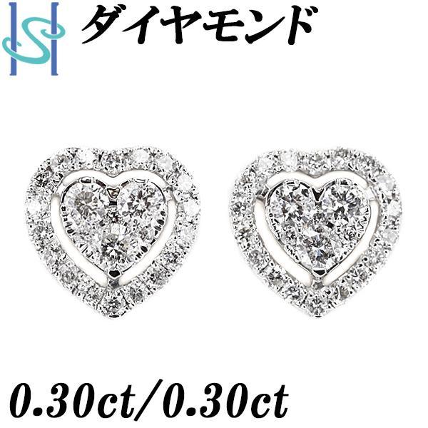 ダイヤモンド ピアス 0.60ct K18WG ハート 透かし 中古 美品 送料無料  