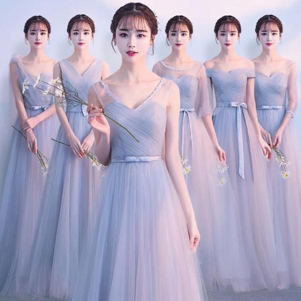 ブライズメイド ドレス 6種類 透かし袖 ロング丈 演奏会 パーティードレス フォーマル ワンピース 結婚式 二次会 花嫁 背開き 編み上げ 20代