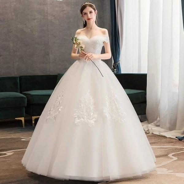 オフショルダードレス 結婚式 花嫁 ウェディングドレス ブライダルドレス 編み上げ チュール ホワイトドレス 刺繍 お洒落