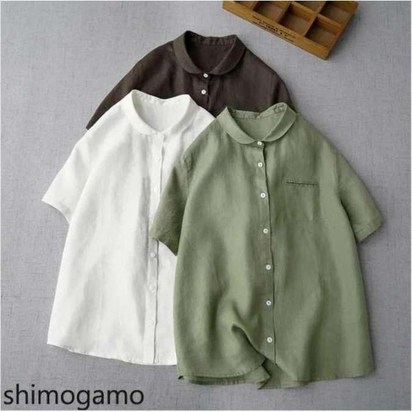 シャツ 半袖ブラウス シャツブラウス レディース ガーゼ シャツ 夏 丸襟 シャツ 無地 ガーゼ シンプル 綿 半袖 コットン 通気 ダブルガーゼ