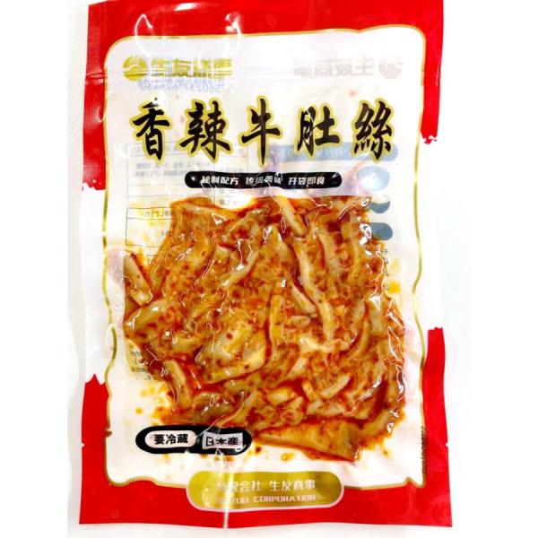 【生友 香辣牛肚絲 100g】（日本国産加工）辛口 ピリ辛牛の胃 千切り 大人気お酒のつまみ 開袋即食 中華食品（クール便のみ発送）