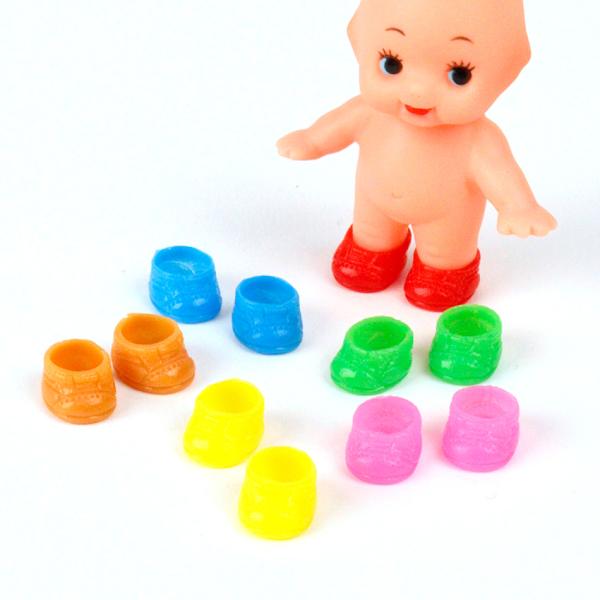 キューピー人形 5cm オビツキューピー用靴 6足 (緑／青／赤／黄