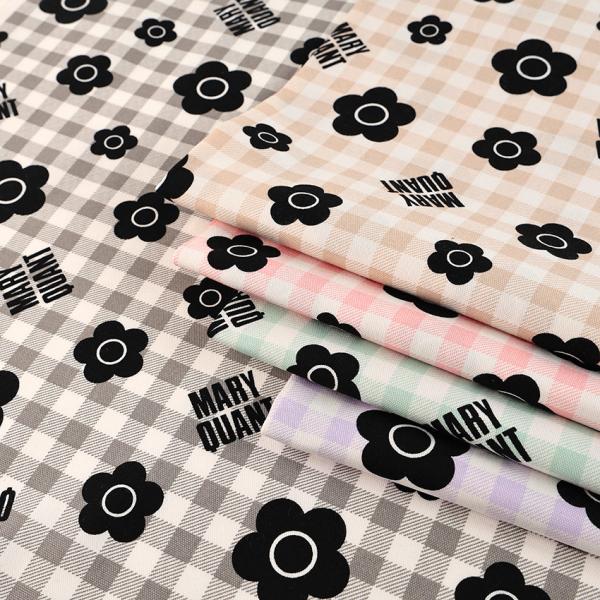 マリークワント チェック柄 オックス 50cm単位 | 切売り 切り売り 生地 布 布地 コットン100％ チェック柄 花柄 フラワー柄 ロゴ かわいい おしゃれ イギリス