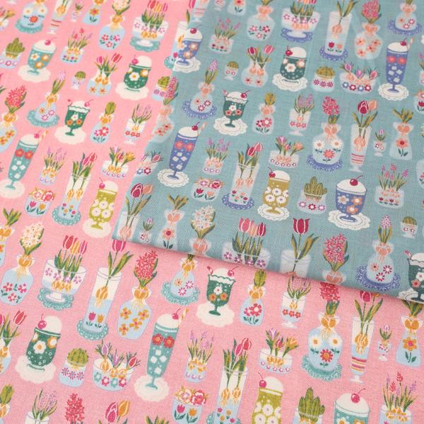 キュレトロ パーティー クリームソーダ柄 フラワー シーチング 50cm単位 | 切売り 切り売り 生地 布 布地