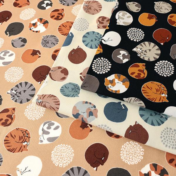 ニャンモナイト柄 オックス 50cm単位 | 切売り 切り売り 生地 布 布地 猫 ねこ ネコ キャット かわいい