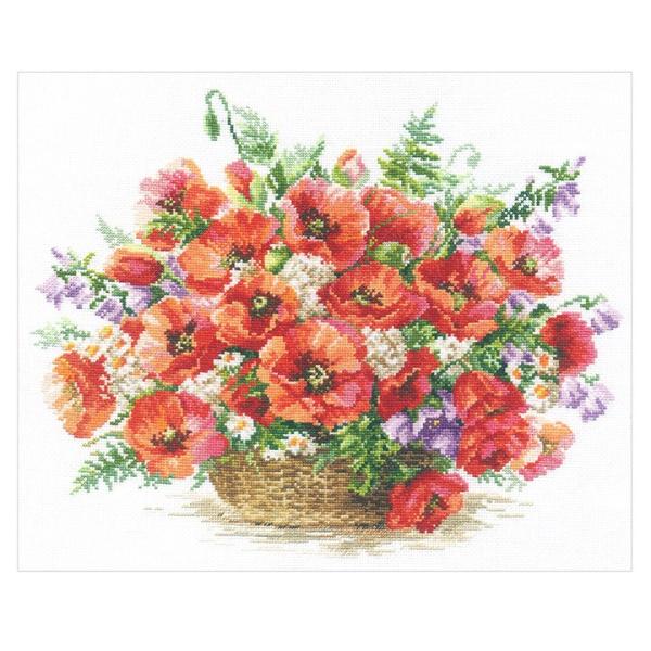 hJ ALbg ALISAiATj Flowers and birds Basket of Poppies ~hJ