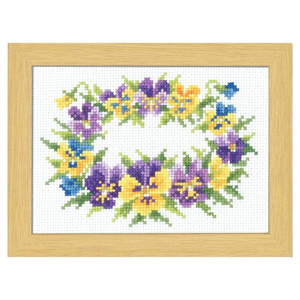 パンジー　ラウンドパンジー　クロスステッチ完成品　刺繍　インテリア　プレゼント パンジー ハンドメイド クロスステッチ完成品 ラウンドパンジー