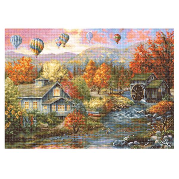 ヨーロッパ式刺繍絵タペストリー: An Autumn Lake 6/21までに! ヨーロッパ式刺繍絵タペストリー: An Autumn Lake