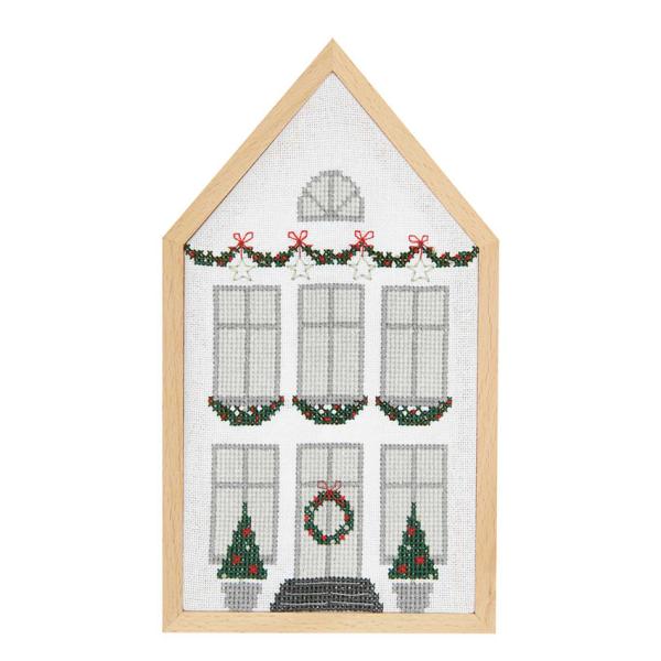 輸入刺繍キット RICO クロスステッチのクリスマスハウス 木製フレーム 
