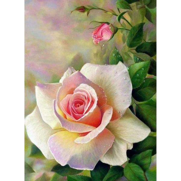 ダイヤモンドアート 四角ビーズ 薔薇 バラ 大輪の花 ピンク セット