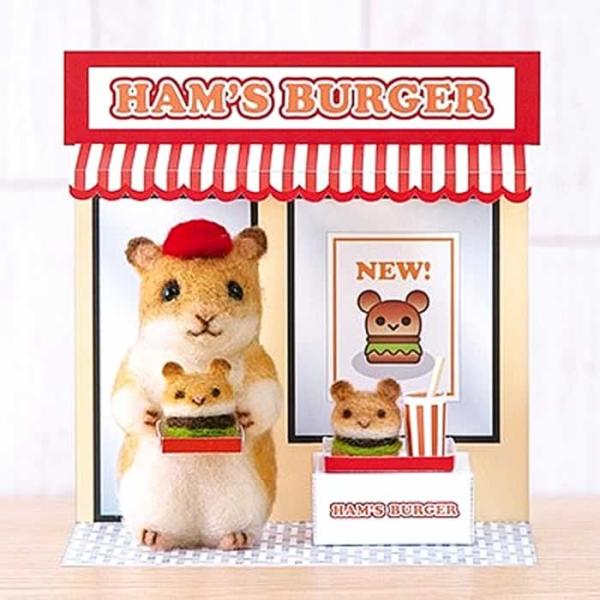 サイズ：ハムスター：高さ約8.5cm・ハンバーガー：高さ約2cm※ニードルの刺し具合によって大きさはかわります。キット内容：アクレーヌ・目・ペーパークラフト用厚紙・レシピ用意するもの：【フェルティング用ニードル極細(H441-023)・フェ...