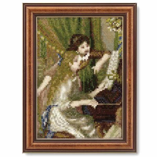 クロスステッチ刺繍風景画2点セット フレーム付き ピアノと女の子　あじさい クロスステッチ刺繍風景画2点セット フレーム付き ピアノと女の子