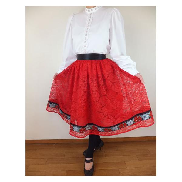 フォークダンス衣装◆裾回り2.7mレースとチロルテープを使ったスカート赤SK134