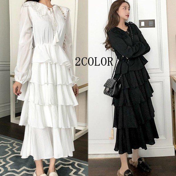 白 ワンピース レディース 黒ワンピース フリル レース きれいめ ロング ミモレ丈ワンピース コーデ ワンピ 19 春 オシャレ 30代 40代 Skwp Aura 通販 Yahoo ショッピング