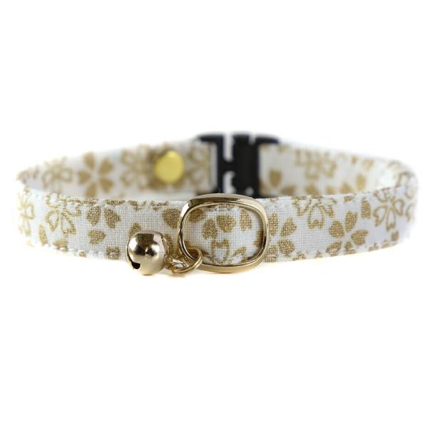 猫 首輪 子猫 成猫 鈴 セーフティバックル ハゲない コットン  鈴付 和柄 桜 さくら 白 フェレットにも 安全首輪　日本製 手作り【猫雑貨招福】