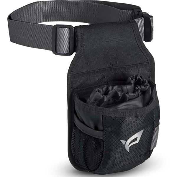 ハタチ HATACHI ウエストポーチ3  BH7903 09　ボールや小銭入れなど、ちょっとした小物を収納しやすいメインポケット。スコアカードケースやスマホが収納しやすくリニューアル。サイドには別売りのボールホルダーが取り付けられるパーツ付き。