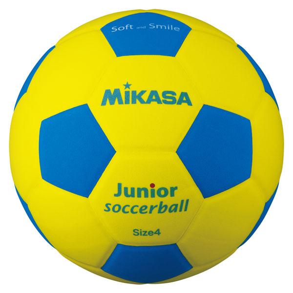 ミカサ MIKASA スマイルサッカー軽量 4号球 イエロー×ブルー ジュニア キッズ 学校体育用品 クラブ レクリエーション 屋内 体育館 サッカーボール 授業 体育 競技用  SF4JYBL　サッカー　EVA素材ならではのやさしい手ざわ...