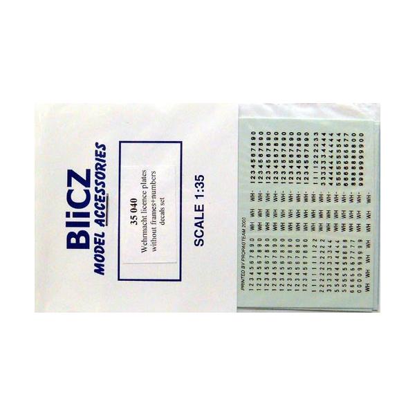【SALE】Blicz 35040 1/35 WHナンバープレートデカール 枠無フレーム+英数字