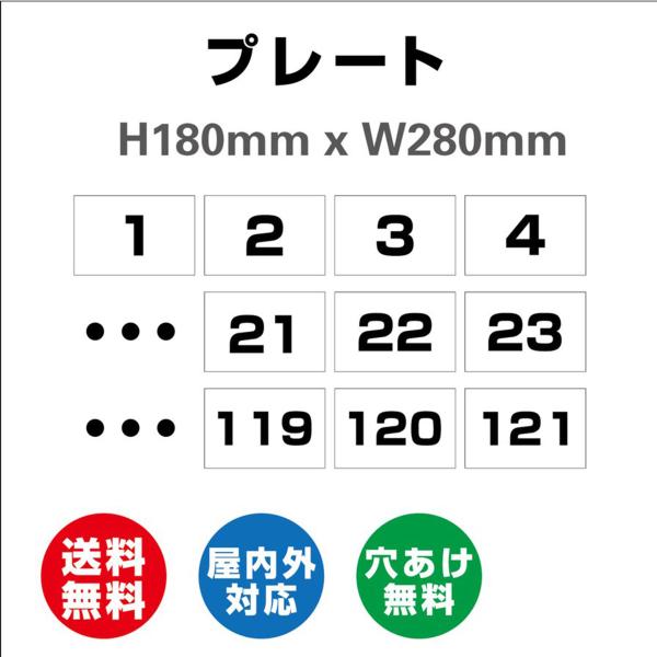 駐車場 数字 看板 プレート 番号 番号札 ナンバープレート プレート看板 送料無料 標識 屋内外対応 180mmx280mm