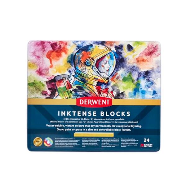 Derwent ダーウェント 水彩 インクテンスブロック メタルケース入り 24色セット 2300443