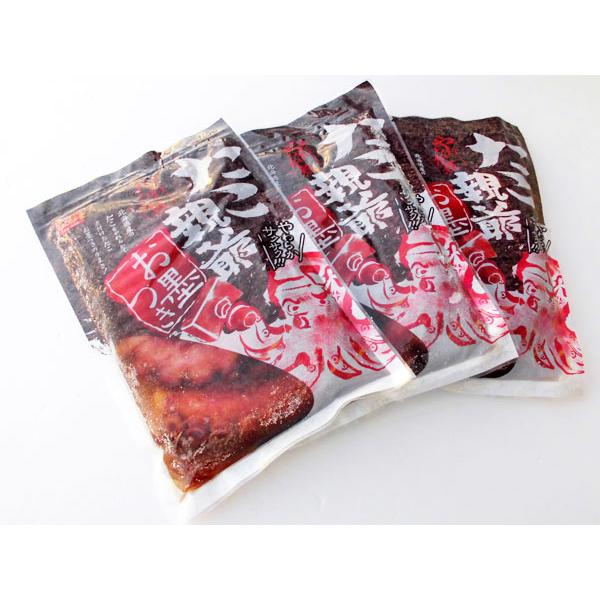 北海道産のミズタコを、大釜で柔らかく煮込みました。箸が通るほどに柔らかく、飽きのこない醤油味で仕上げてありますので、料理の食材としてもご利用いただけます。【商品内容】◆たこの柔らか煮（300g)×3個 ◆モンドセレクション金賞受賞【生産地】...