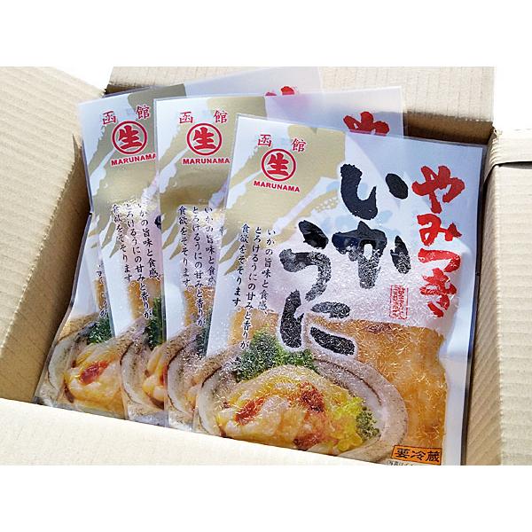 イカとウニを和えました。ウニの濃厚な風味が、淡白なイカと調和した、本場、函館の浜の一品です。【商品内容】◆いかうに（100g）×12個※商品パッケージのデザインが変わる場合があります。【生産地】北海道（函館市・マルナマ食品製造）【原材料】い...