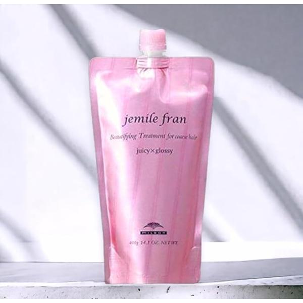 ミルボン ジェミールフラン トリートメント 【ジューシー×グロッシー】400g 詰め替え用なめらかで指通りのいい扱いやすい髪へ。　 水分と油分を同時にかかえ込み、毛髪へ補給できる保湿成分モイスチュアリピッド（ジアステアリン酸ポリグリセル-1...