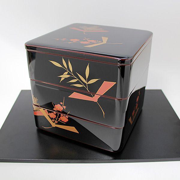 漆器 重箱 越前塗　松竹梅 楽天市場】重箱 3段 木製 漆塗り 溜内朱 松竹梅 沈金 6.5寸 日本