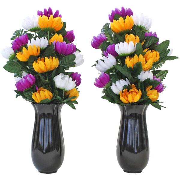 仏花 造花 三色の菊18輪の花束一対 (花器付きセット中) CT触媒 お盆