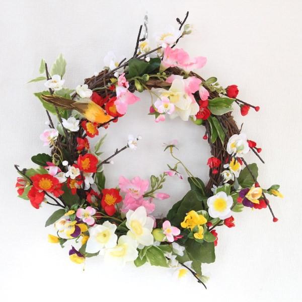 造花 梅と水仙のリース シルクフラワー CT触媒 アレンジ インテリア