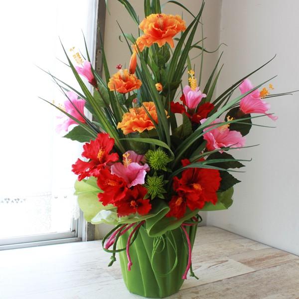 造花 グリーンポットのハイビスカスの夏のアレンジ 夏 シルクフラワー Ct触媒 05 5228 シルクフラワーの山久ヤフー店 通販 Yahoo ショッピング