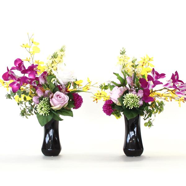 造花 仏花 オンシジウムとデンファレの洋風な花束 一対 花器付きセット Ct触媒 造花 シルクフラワー お彼岸 お盆 お仏壇 仏花 お墓 花 お供え 06 6614k シルクフラワーの山久ヤフー店 通販 Yahoo ショッピング