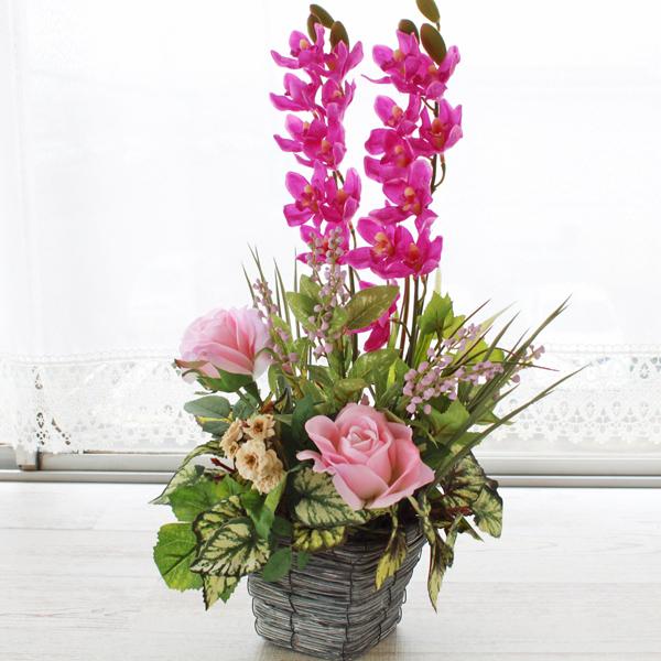 造花 シンビジュームとピンクローズのかごアレンジ フリージア 菜の花 シルクフラワー Ct触媒 2101 6610 シルクフラワーの山久ヤフー店 通販 Yahoo ショッピング