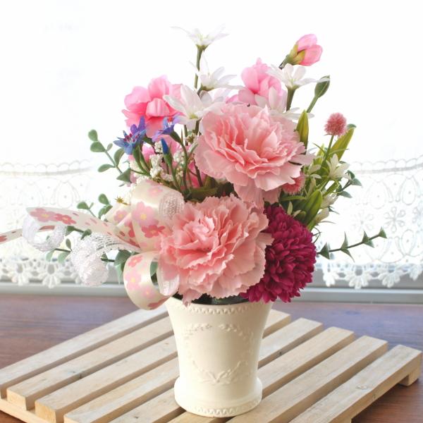 造花 カーネーションとマムのプチアレンジ シルクフラワー CT触媒