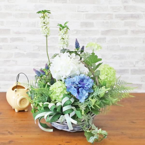 造花 あじさいとベリーのバスケットアレンジ シルクフラワー アジサイ