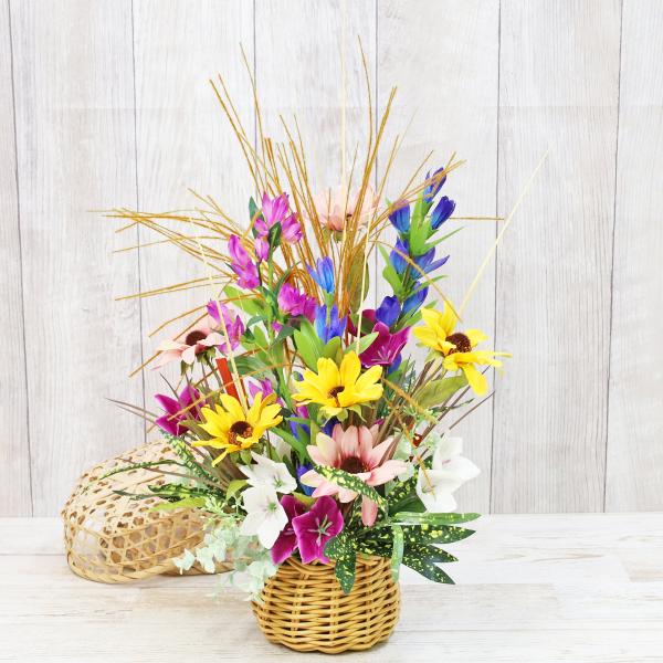 造花 りんどうとススキやききょうのアレンジ 秋のアレンジ