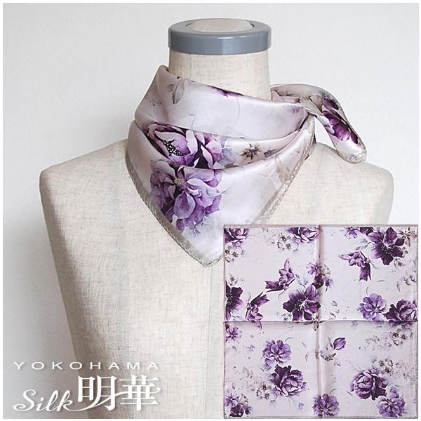 シルク 紫色 花柄 スカーフ 90cm スカーフ シルク パープル 花柄-3807 : シルク明華 - 通販 - Yahoo